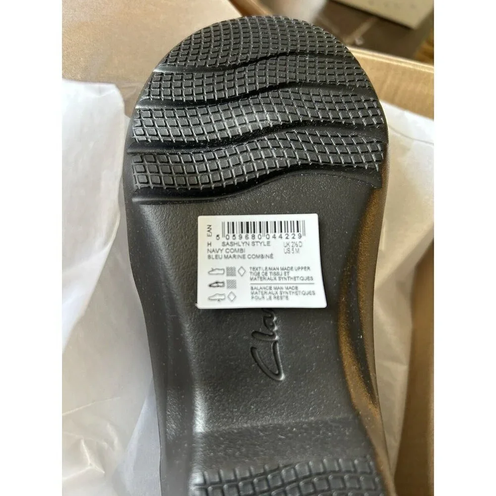 Clarks Womens Sashlyn Edge Navy Combi NEW Slip‎ On 5 M Closed Toe Flats